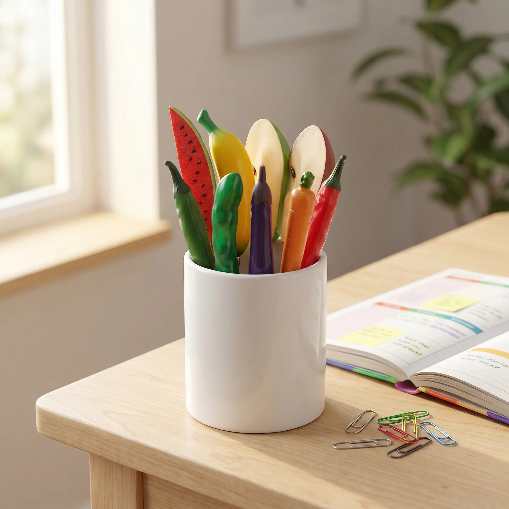 9Pcs Vegetable Fruit Shaped Ballpoint Pens Quick Dry Ink Portable Writing Pens for School Study Office Party