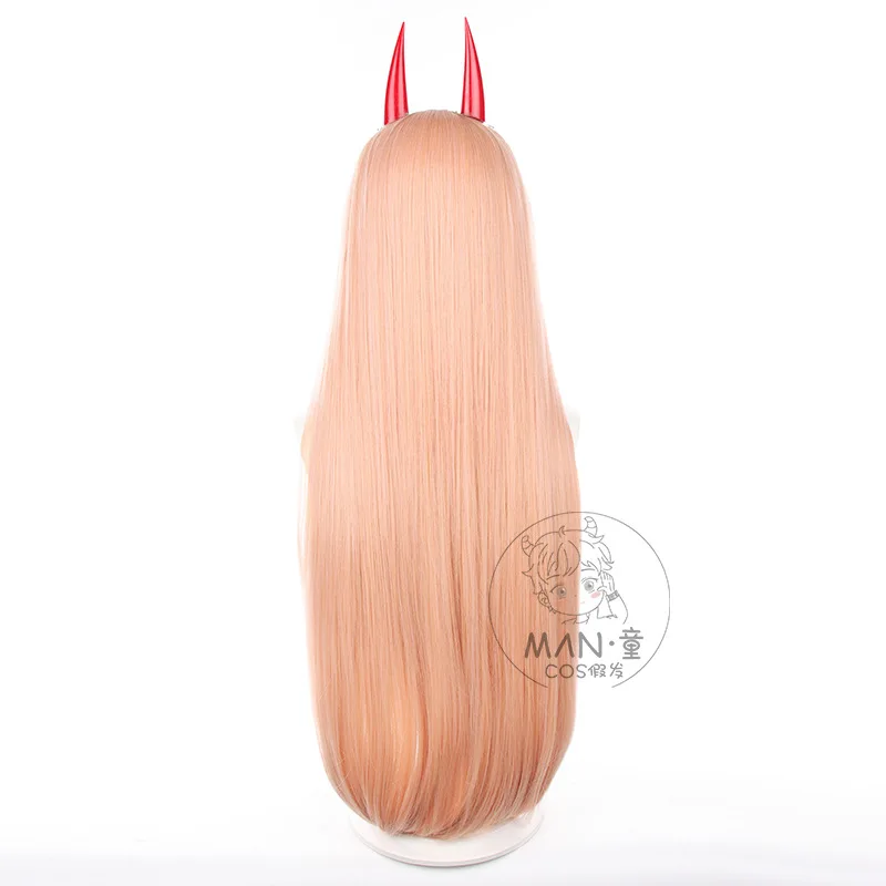Chainsaw Man Power Cosplay Perücke Orange Langes Haar mit Kopfbedeckung Halloween Geschenk