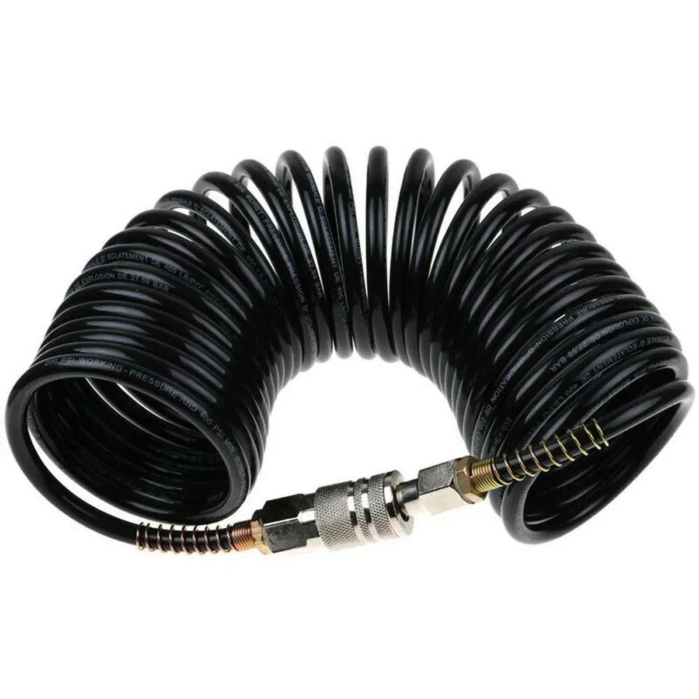 US Plug Air Compressor PVC Pneumatic Duct Heavy Duty 25 FT PE Pneumatic Adapter US Type Quick Coupler Inflating Coil Air Hose