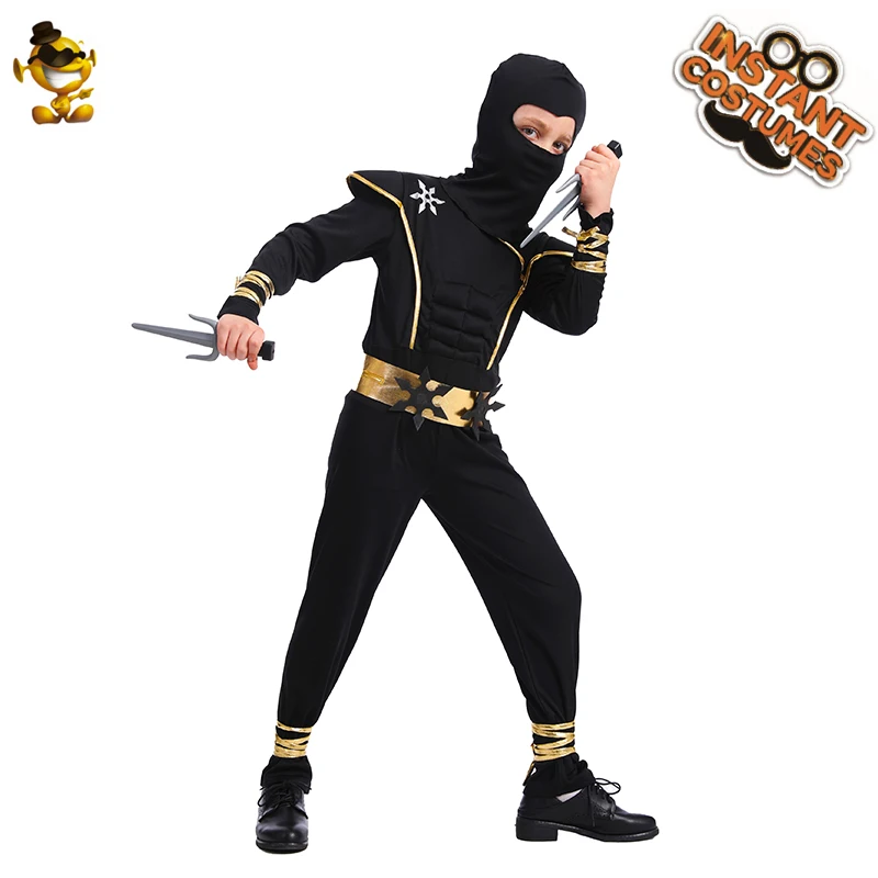 Disfraz de Ninja para niños, traje de Kungfu para Halloween, azul y negro, fiesta de lujo, cumpleaños, trajes para niños