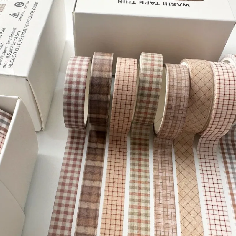 8 Uds. Cintas Washi Retro suministros para álbum de recortes rejilla adhesiva decorativa Vintage cinta adhesiva decoración de diario pegatinas para arte DIY