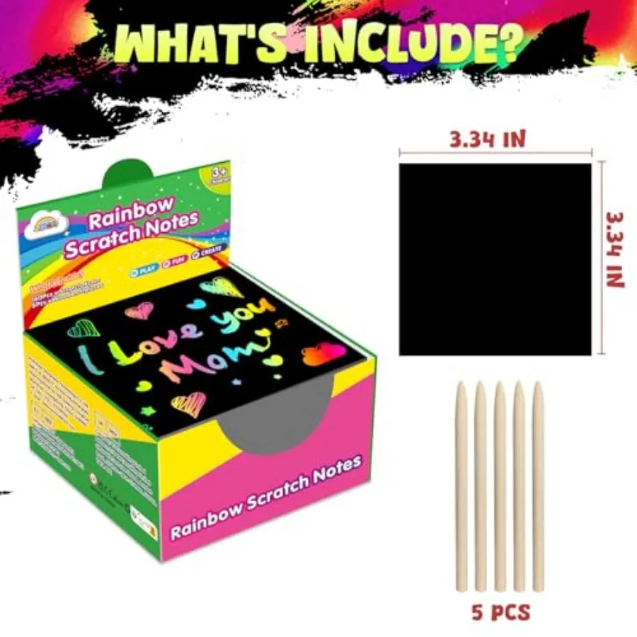 165 Pcs Rainbow Scratch Paper Art Notes - Crafts for Ages 4-8