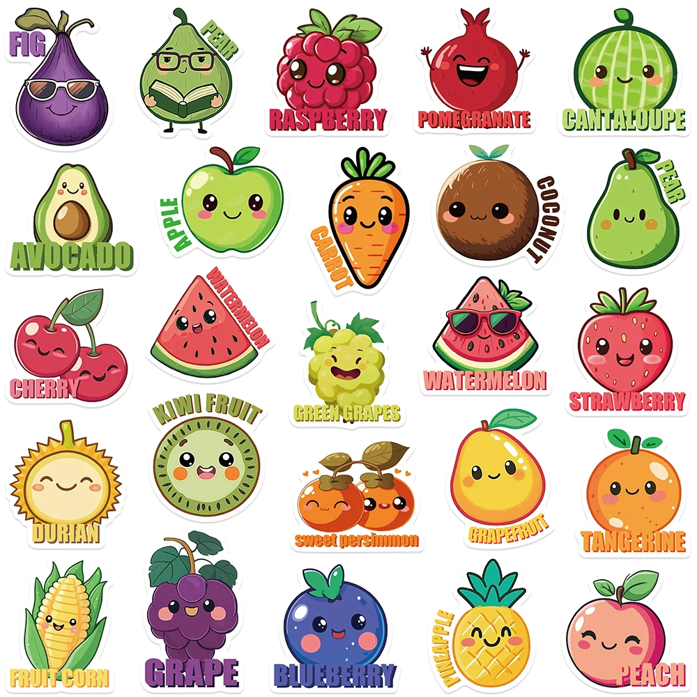 50pcs Cartoon Fruit Apple Orange Stickers Decals For Phone Notebook Suitcase DIY Graffiti Aesthetic Stickers Kids Toys Gifts