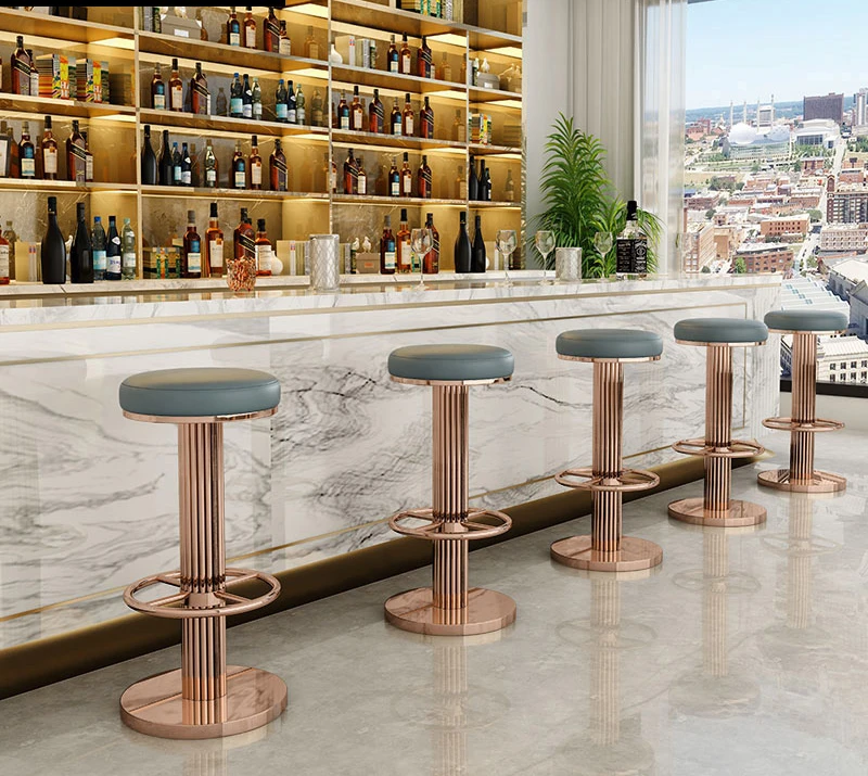 Counter Height Bar Stools with Back, Modern Adjustable Swivel Chair with Polished Rose Stainless Steel Legs for Kitchen Counter