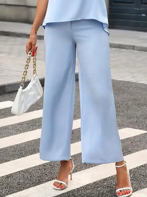 

Fashionable and Gorgeous Satin French Button Women's Pants Summer Thin Loose High Waist Wide Leg Pants Women's Pants