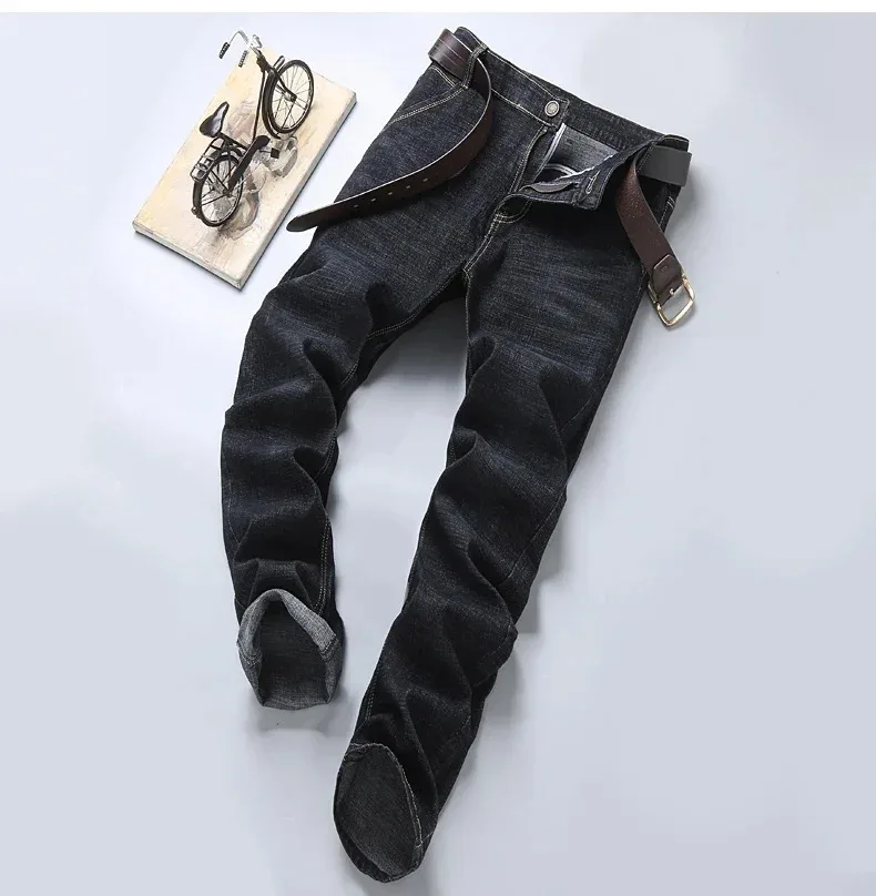 Pantalones Vaqueros Rectos Suaves para Hombre, Otoño 2024, Clásicos, Negros, Estilo Biker, Overoles Masculinos, Pantalones para Hombre