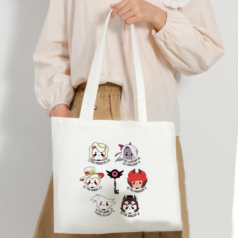 Demon Hotel Hazbin Anime Merch Pattern Tote Bags Canvas Shoulder Bag for Women Travel Foldable Shopping Bag Back to School Pouch