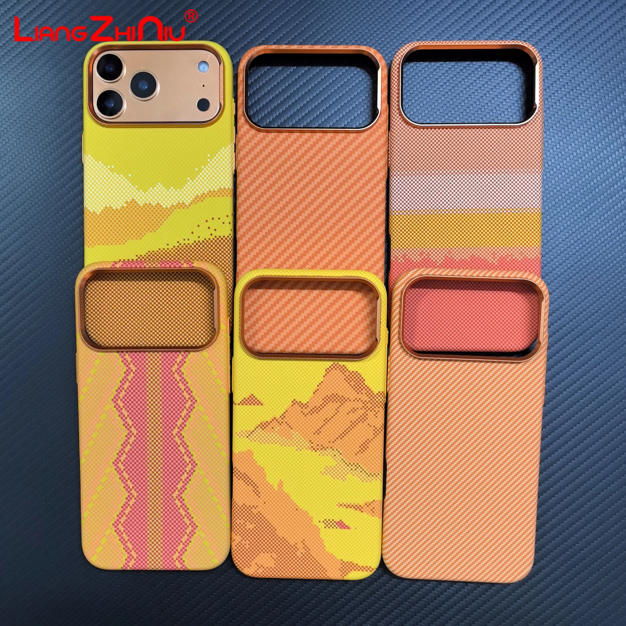 For Iphone 17 Pro Max Magnetic Phone Case Orange Carbon Fiber Textured For Iphone 17 Pro Lightweight Shockproof Pc Hard Cover