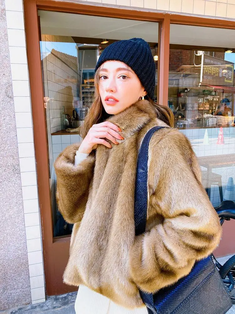 2023 New Autumn/Winter Faux Fur Coat Women\'s Faux Mink Brown Eco Friendly Fur Top Korean Fashion Young Style