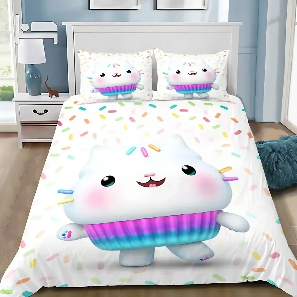 Cartoon Duvet Cover Pillowcase Bedding Set Gabbys Dollhouses Adult Boy Girl Bedroom Decoration Children Single Double Large Size