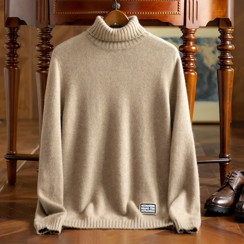 Thick 100% pure cashmere warm men's cashmere sweater high neck sweater