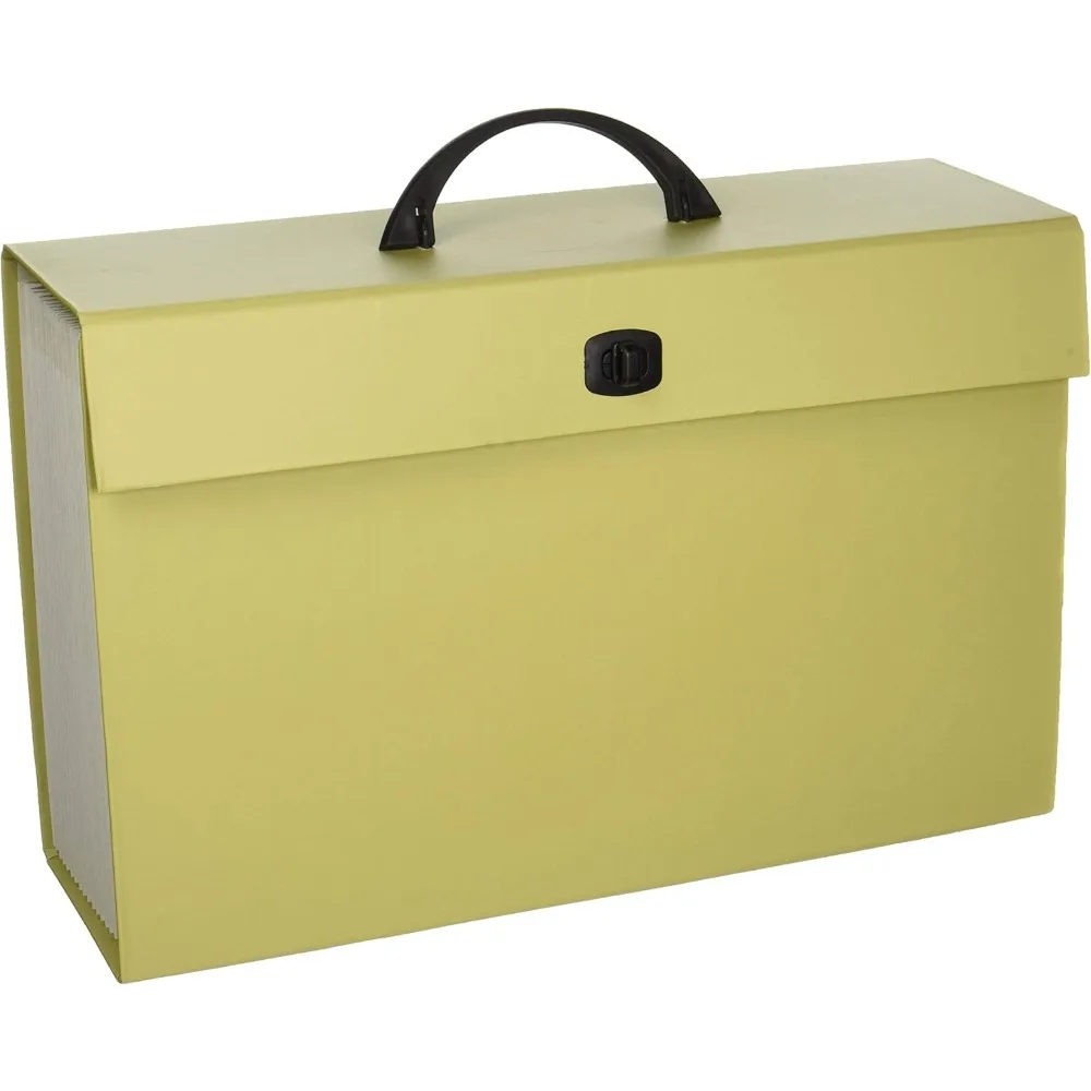 Portable expansion file box, 19 pockets, blank label, printed label, latch close, legal size