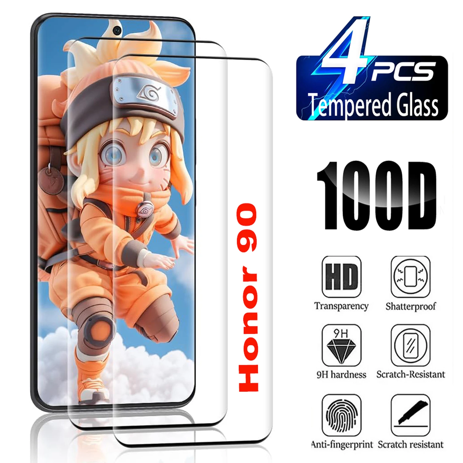 2/4Pcs 3D Screen Protector For Huawei Honor 90 5G Four Sides Glue Curved Ultrasonic Fingerprint Tempered Glass