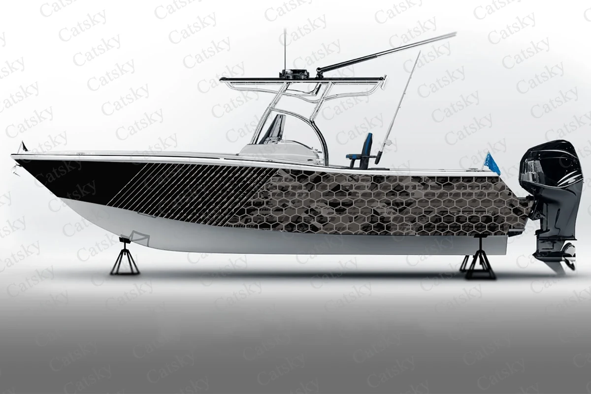 Honeycomb Tech Boat Sticker, PVC Waterproof Durable Vinyl Wrap Decals for Fishing Boats, Durable and Stylish Design