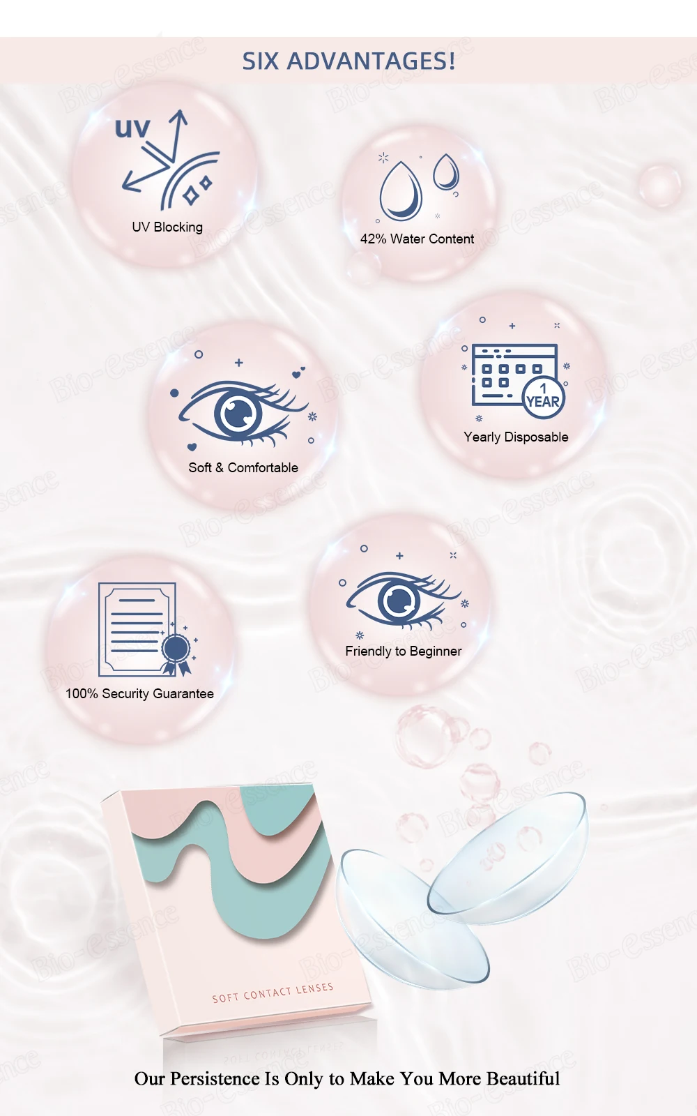 Bio-essence Natürliche braun gefärbte Kontaktlinsen, 14,5 mm, große Augen, glasfarbene Pupille, graue Linse, blaue Augenlinsen für tägliches und Party-Make-up – Detail 2