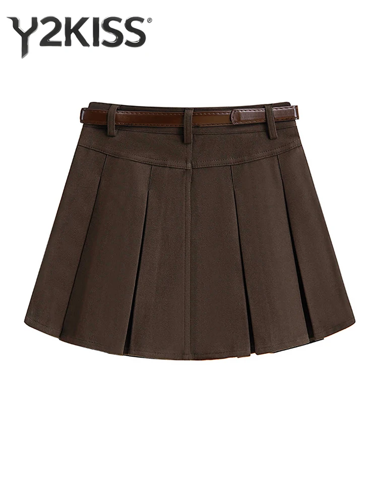 Women's A-line Mini Pleated Skirt Y2k Vintage Korean 2000s Aesthetic Maillard Woolen Preppy Skirt Harajuku Japanese Shoujo New