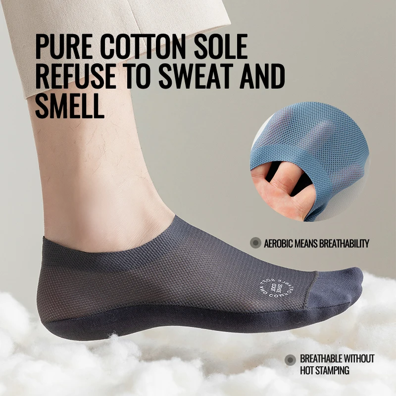 MiiOW Ice Silk Sock Men Invisible Boat Sock Antislip Ankle Sock Cotton Summer Thin Deodorant Breathable Business Slippers Sock