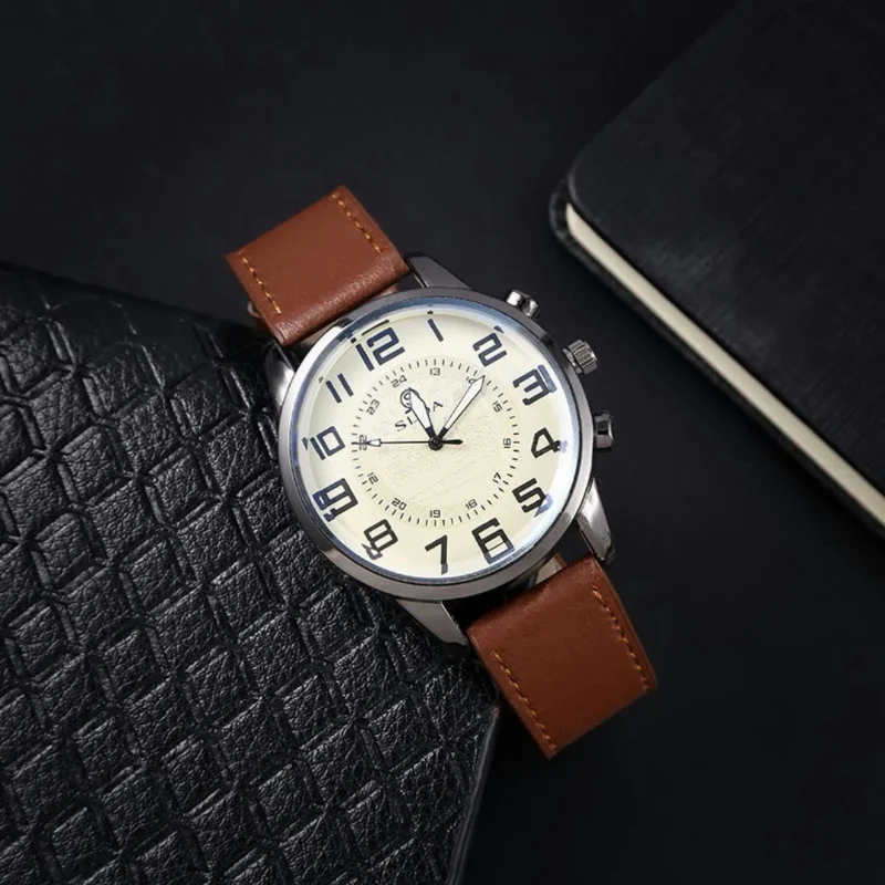 

Men's Quartz Watch Basic Series with 45mm Dial, Alloy Dial, Glass Mirror, and Microfiber Leather Strap