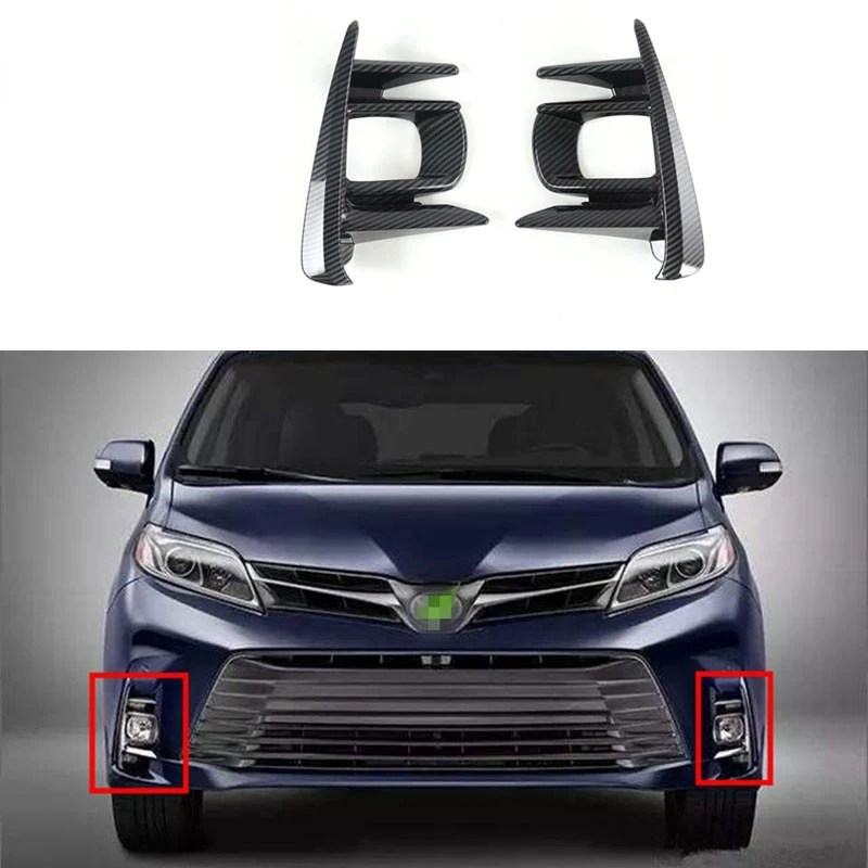 Carbon Fiber Color Front Fog Lamp Cover  Fit For Toyota Sienna 2015 2016 2017 2018 2019 2020 Front Fog Lamp Modeling Accessories