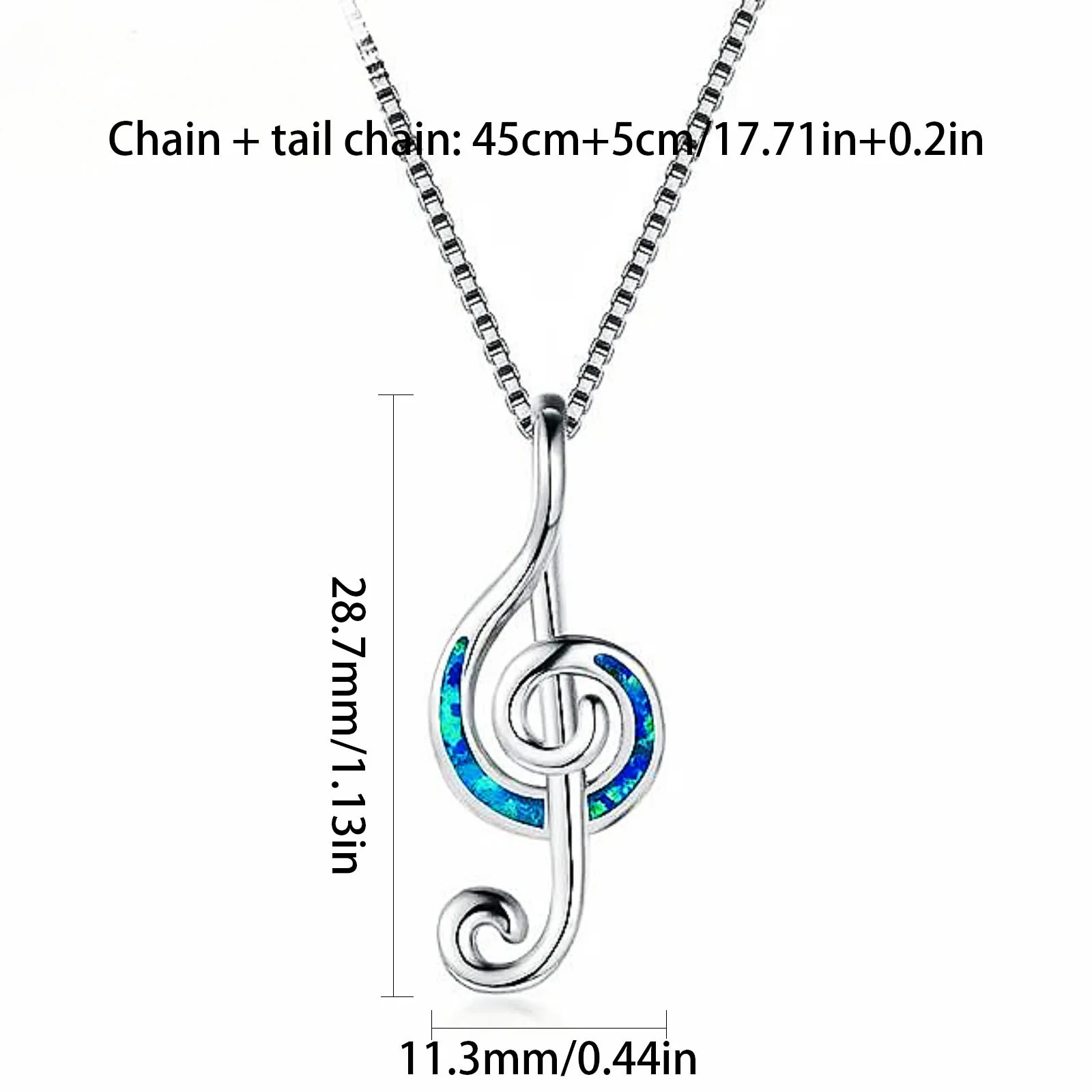 Trending Blue Opal Pendant Necklace for Women,White K Plated Treble Clef Musical Note Jewelry,October Birthstone Gift for Her