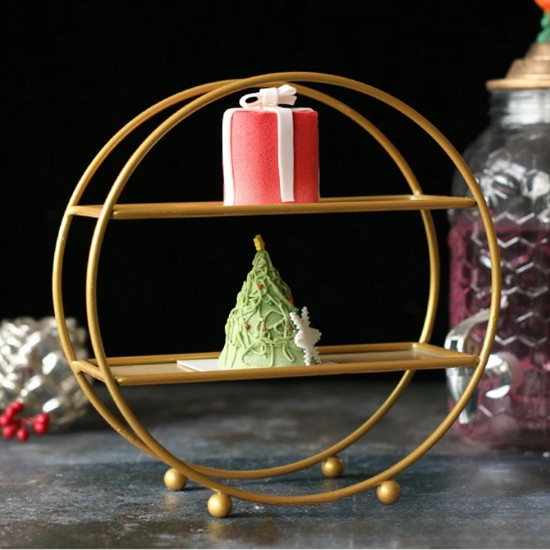European Style Creative Iron Double Layered Golden Dessert Display Stand Tea Break Wedding Decoration Setting Table  Cake Stand