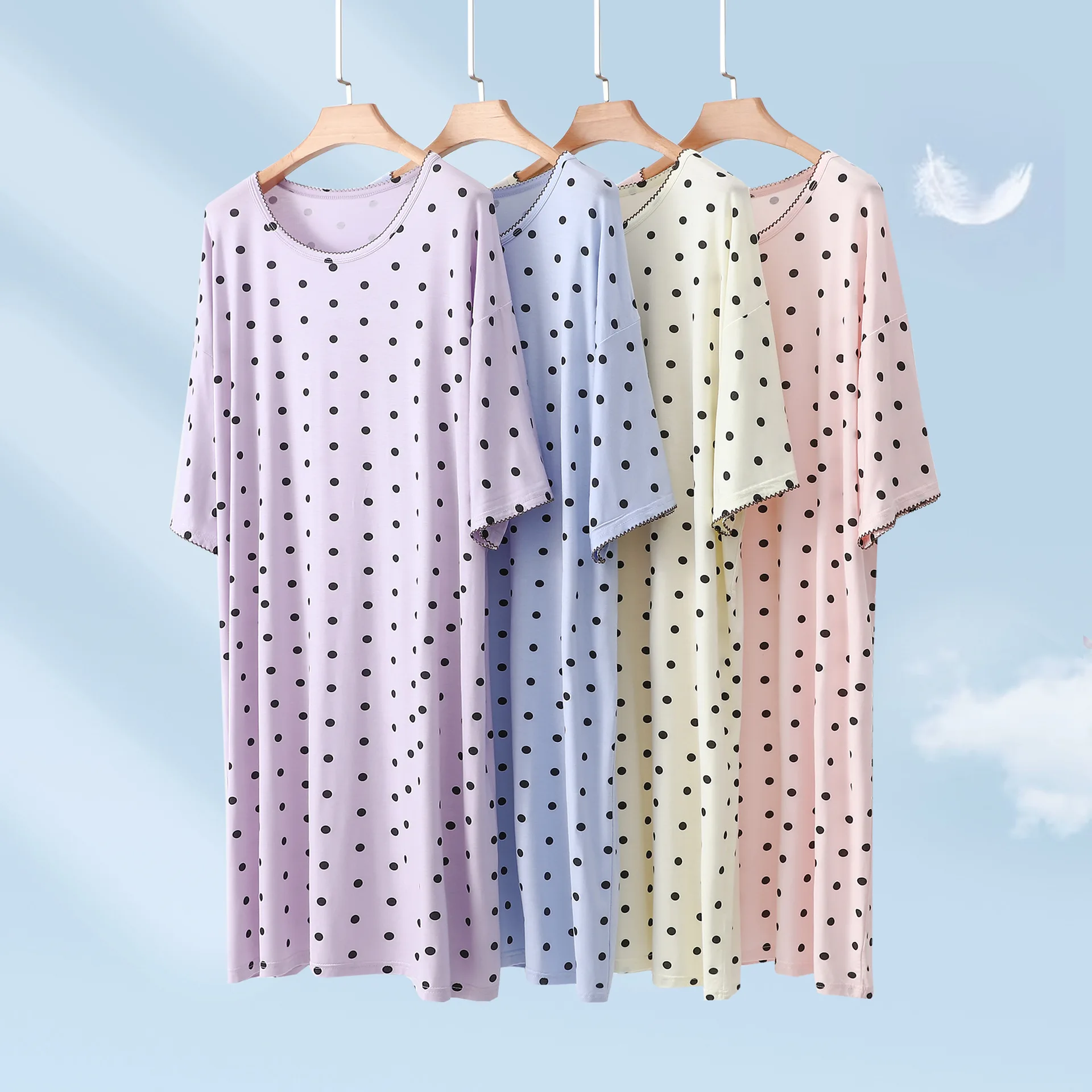 

Hight quality sleepdress polkadot homewear dress O-Neck Loose nightdress Plus size Summer thin nightdress comfort clothing