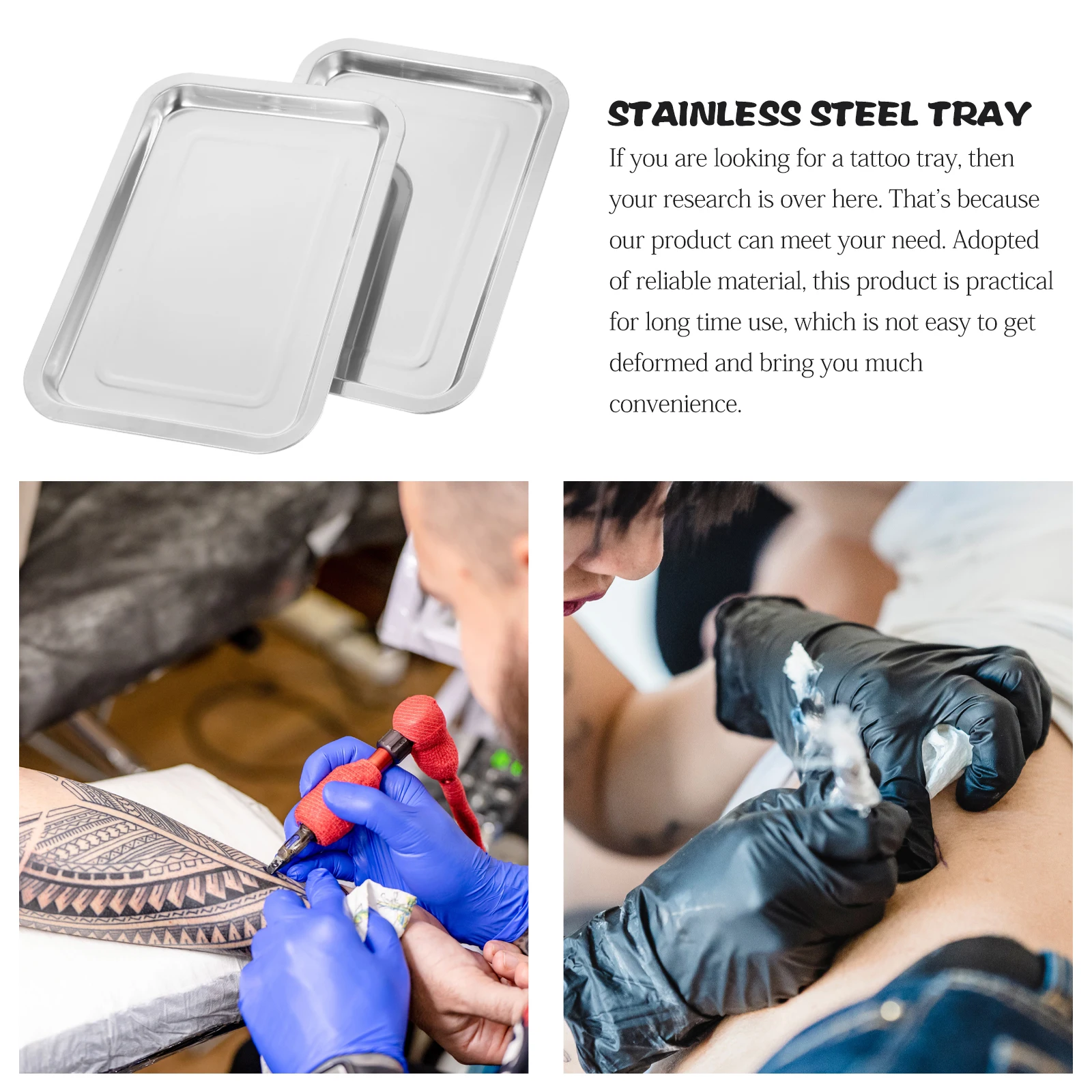 

2Pcs Tattoo Tray Stainless Steel Medical Dental Body Piercing Plate Flat Tool Easy Clean Convenient Tattoo Tray