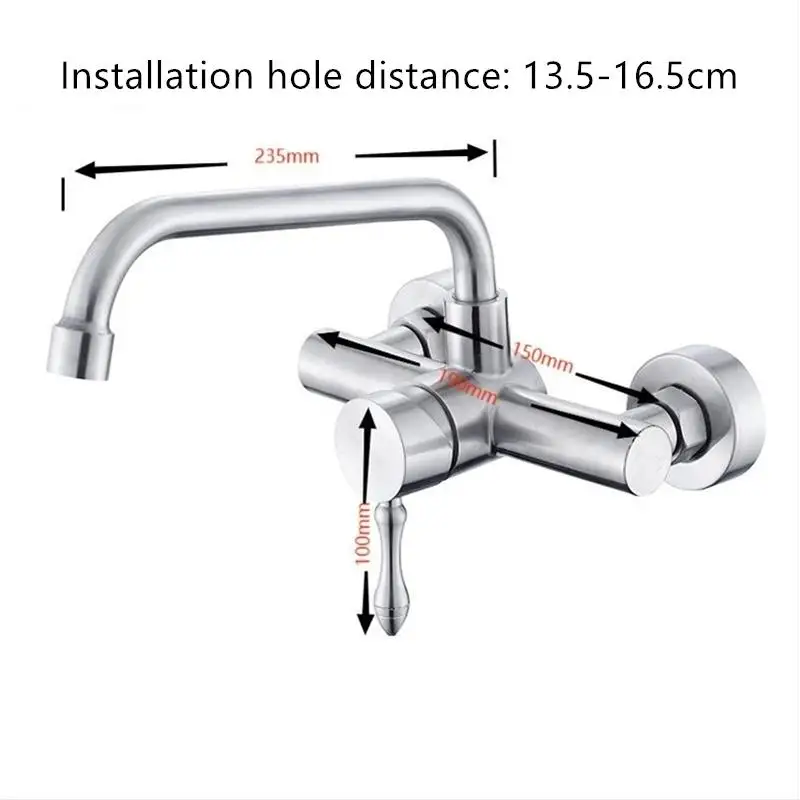 

1PC 304 Stainless Steel Balcony Hot And Cold Wall Pool Kitchen Tap Dark Mount Brushed/Black Faucet