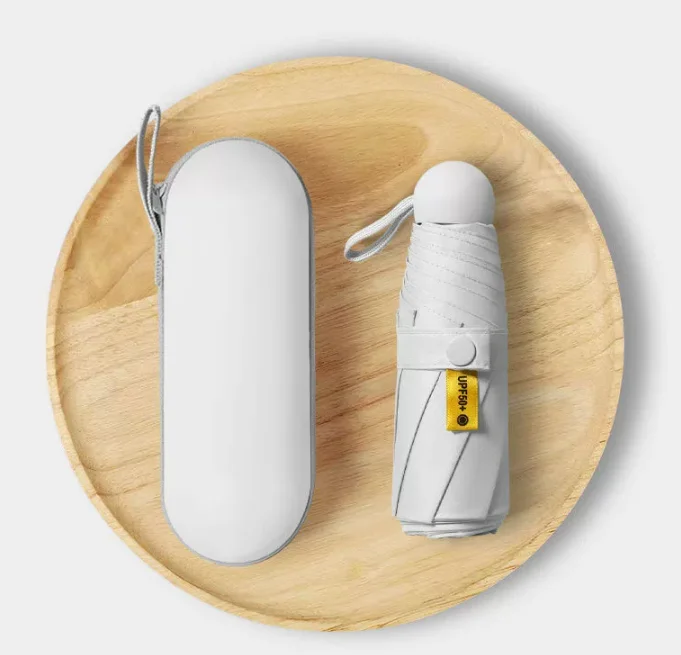 PortableCapsuleUmbrella-MiniSunRainDualUse, UPF50+ защита от ультрафиолета и ручка из черного резинового сплава, складной легкий вес для путешествий/на открытом воздухе