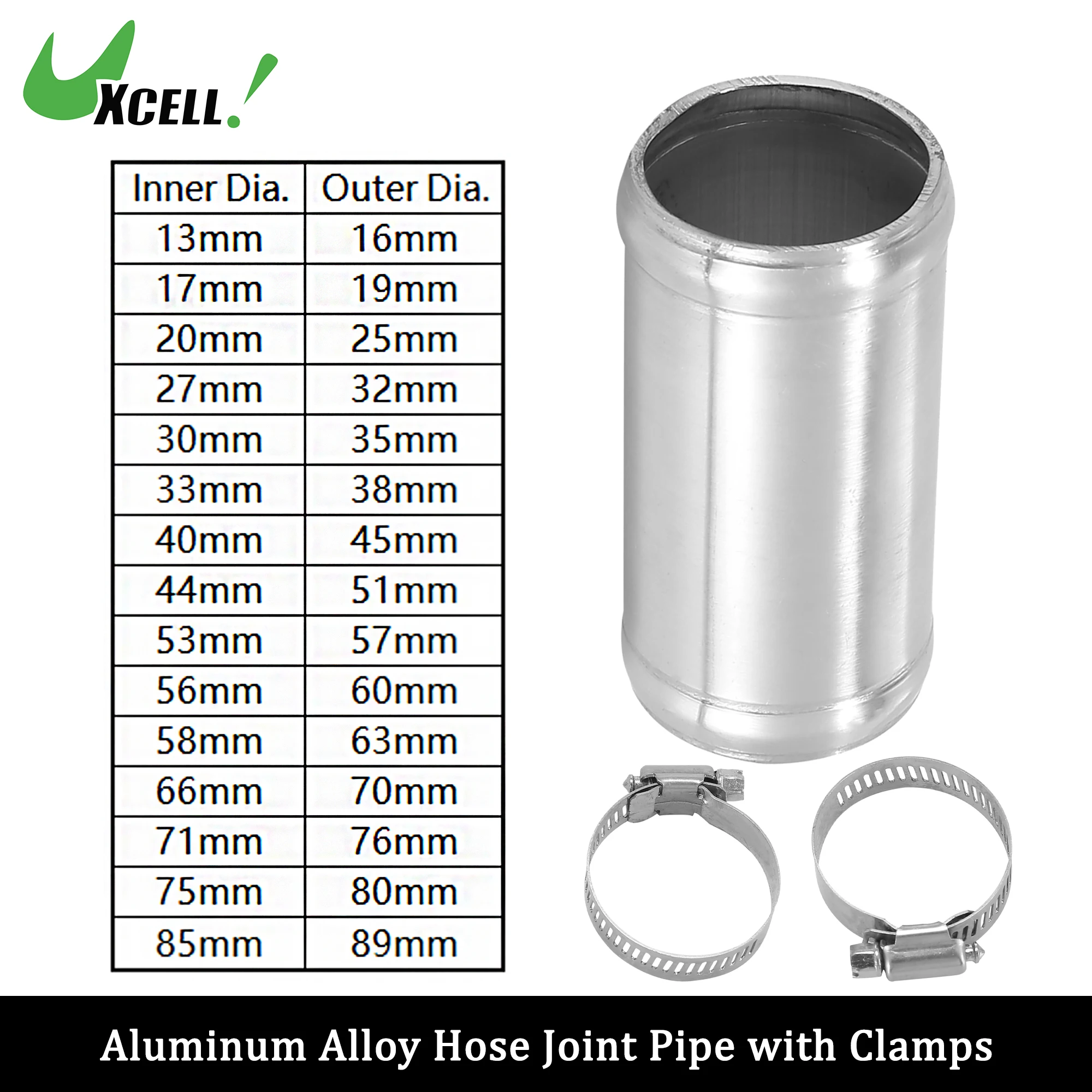 UXCELL Rura intercoolera o długości 76 mm Zestaw złączy węża ze stopu aluminium z 2 zaciskami OD 16 mm-102 mm 0 stopni prosty