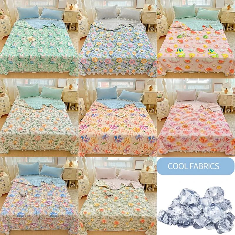 

New Floral Print Spring Summer Quilt Soft Lightweight Comforter Cooling for Bedroom Decor Bedding Machine Washable Cool Quilt