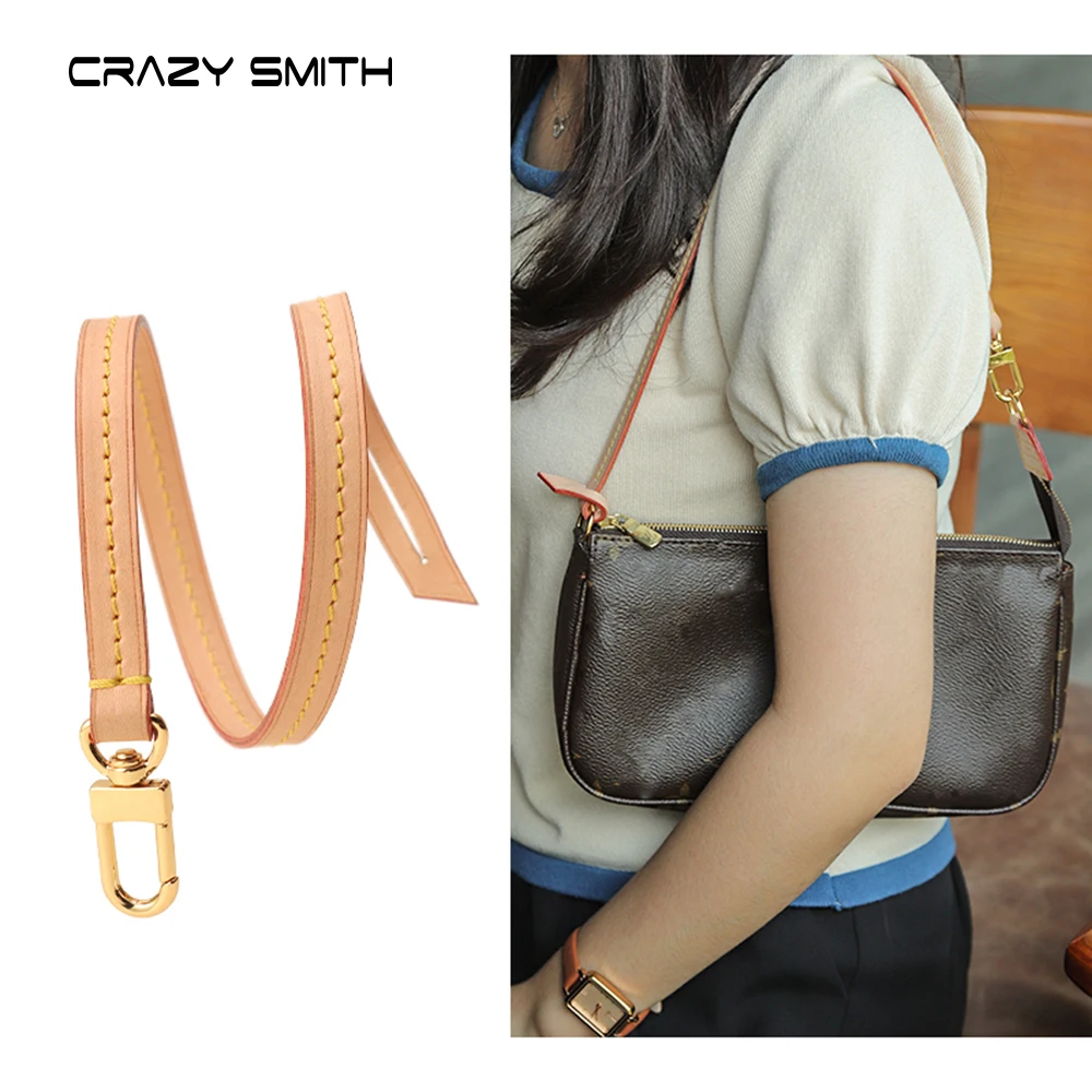 CRAZYSMITH Genuine Leather Bag Strap for LV Pochette Accessories Bags Handbag Adjustable Replacement Crossbody Shoulder Straps