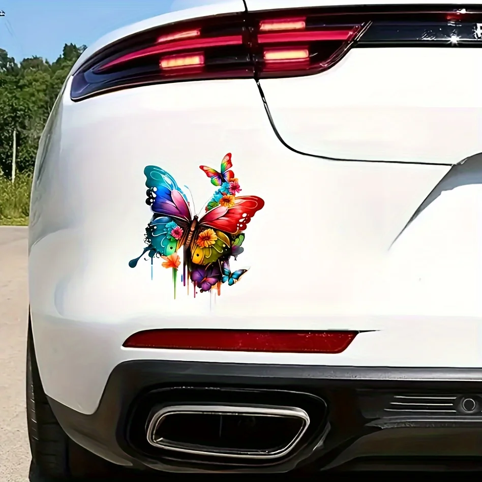 Vibrant Watercolor Butterfly Vinyl Decal Colorful Flower Car Sticker Suitable for Wall Notebook Computers Q07