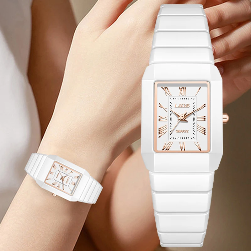 LIGE 2026 Women's Watch ceramic fashion quartz wristwatch elegant waterproof vintage watches ultra-thin Watch for Women reloj