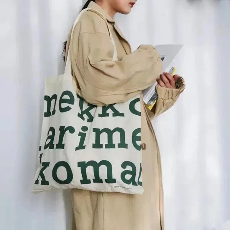 Women Alphabet Canvas Shoulder Bags Female Casual Letter Printed Tote Handbags Large Capacity Cotton Cloth Shopping School Bag