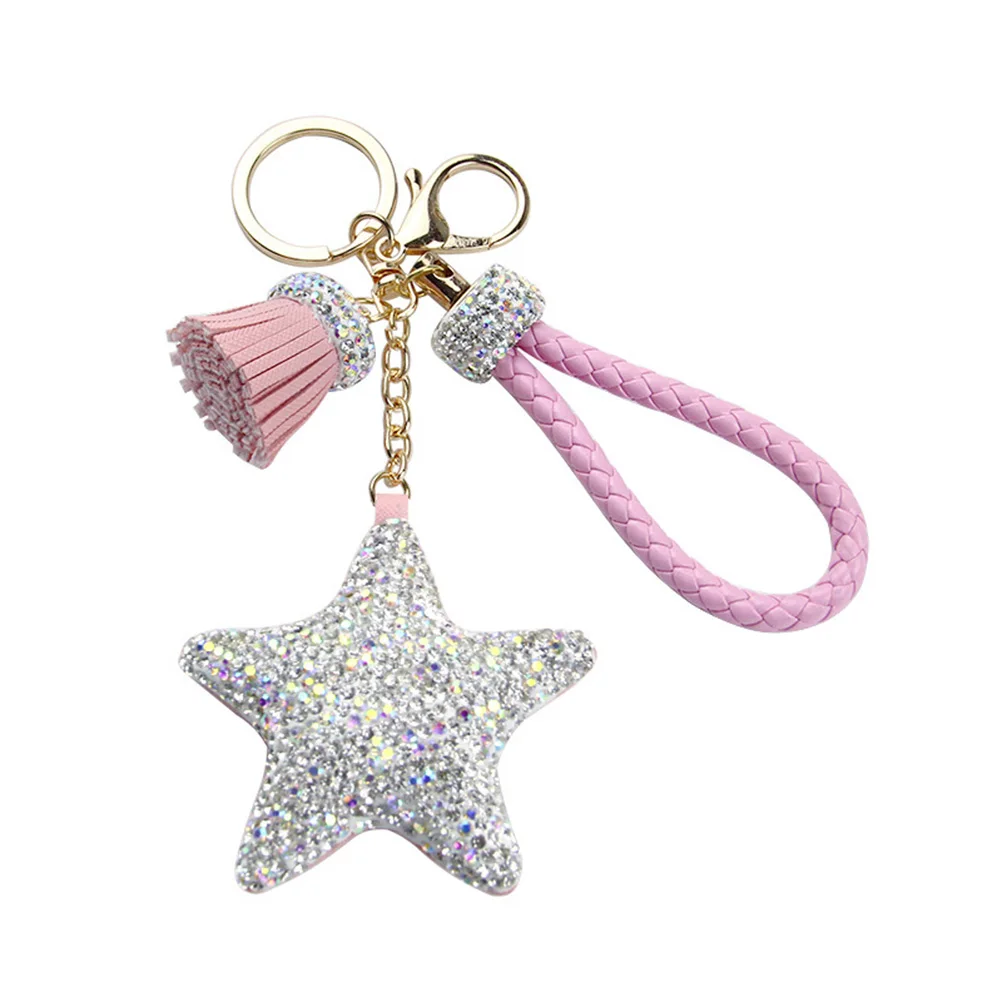 

Pentagram Keyrings Rhinestone Decorative Shiny Creative Key Holder Bag Charm Durability Car Pendants