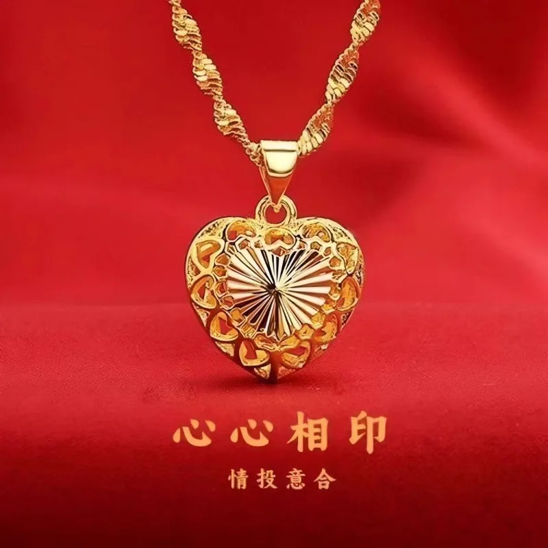 Vietnamese Sand Gold Heart Pendant Necklace, Minimalist Elegant Luxury Clavicle Chain Versatile Jewelry for Women