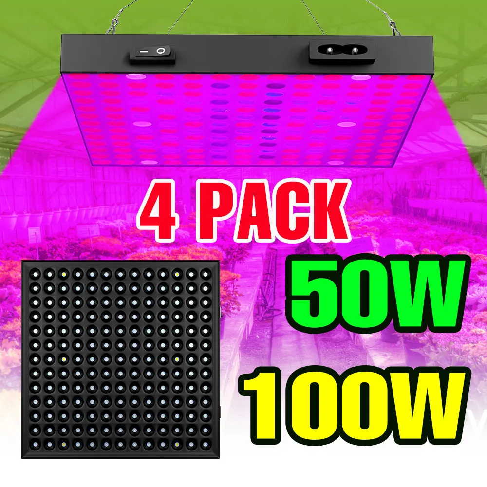 

4 Pack LED Growth Lamp Full Spectrum Quantum Board Hydroponics Plant Fill Lighting 50W 100W US/EU Plug For Indoor potted Flowers