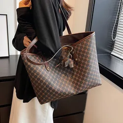 Burminsa Vintage baskı kadınlar için büyük Tote çanta 2024 Trend tasarımcı PU deri Shopper bayan çanta Commuting omuz çantaları