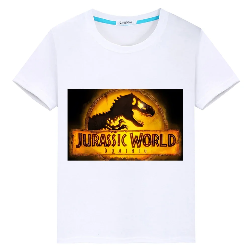 Jurassic World Dominio kids Summer 100%Cotton T-shirt  y2k one piece Dinosaur Anime Tees Short Print Tops boy girls clothes