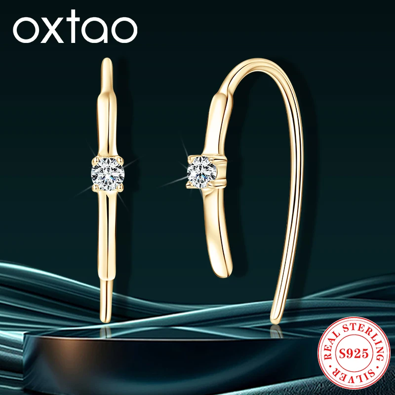 

OXTAO 100% Mini Hook Earrings for Women 925 Silver 2.5mm Round Moissanite Solitaire Piercing Earrings Jewelry Gift Certified