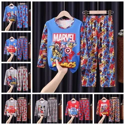 Children Pajamas Set Long Sleeve T Shirt Pant Mickey Pyjamas Kid Boy Girl Pijamas Cartoon Marvel Spiderman Spring Baby Sleepwear