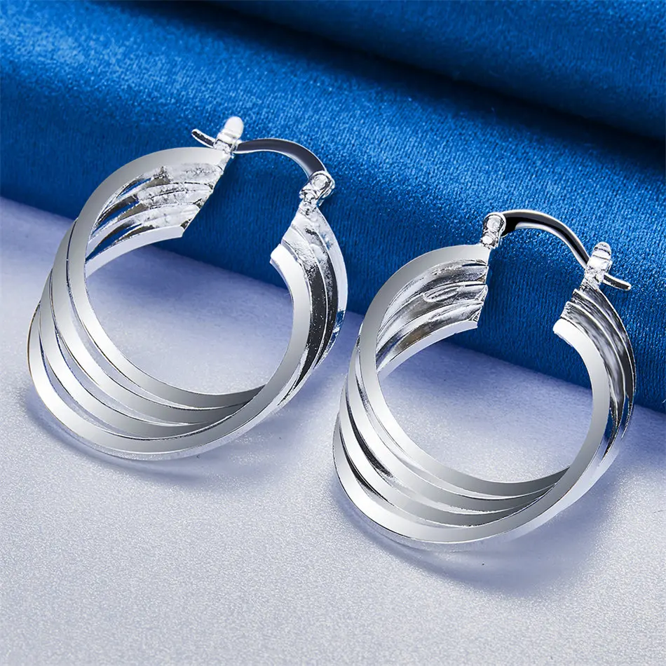 1 pair of 925 sterling silver 35mm exquisite multi-hoop earrings fashion women's jewelry accessories party ornaments gift