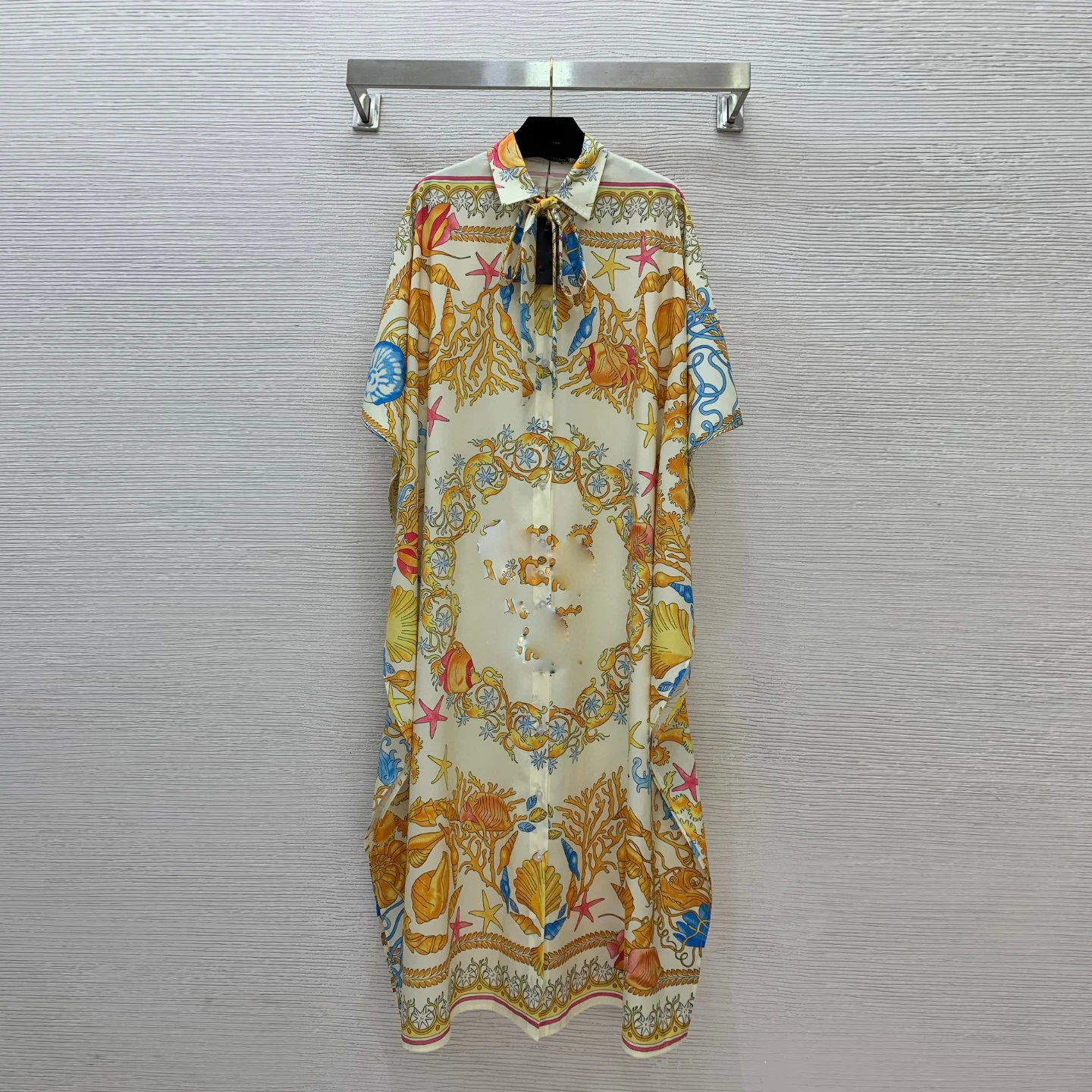 

Faionable Long Printed Dr Women's Loose Batwing Sve Baroque Starfi Print Summer Dr с высокой талией на молнии Sle Polye...