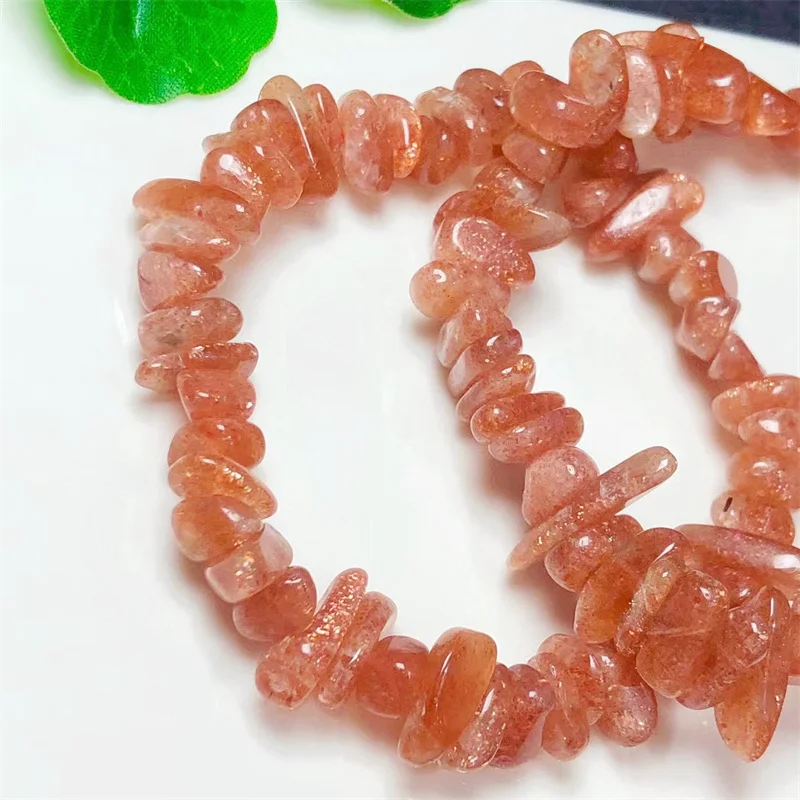 Natural Golden Strawberry Quartz Gravel Stone Bracelet Crystal Bracelets Stretch Polychrome Gemstone Birthday Present 1PCS