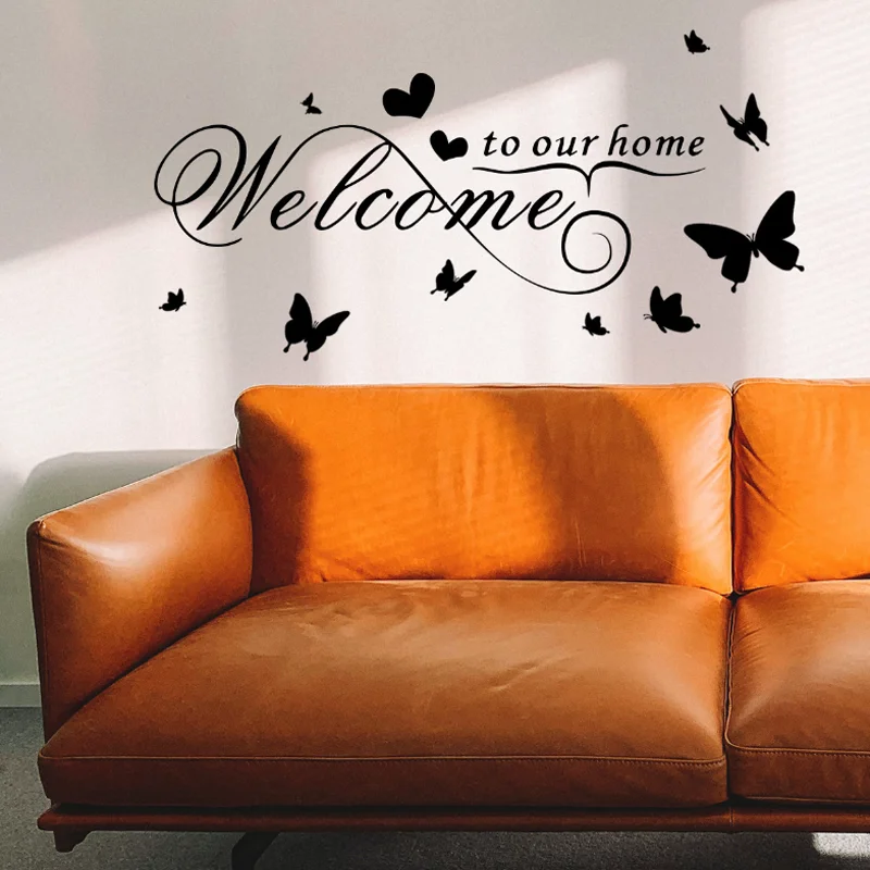 Welcome Black Butterfly Stickers Living Room Bedroom Wall Corridor Porch Children Room Background Decoration Sticker Waterproof