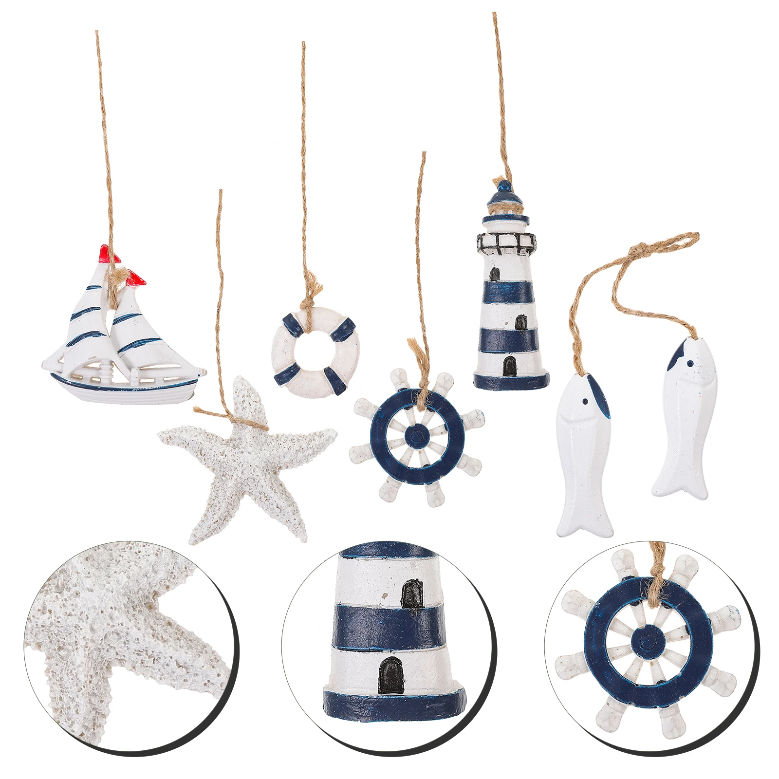 

6Pcs Sea Style Ornament Pendant Mediterranean Decorative Resin Ornament Ideal Home Wall Decor for Festive Ambiance
