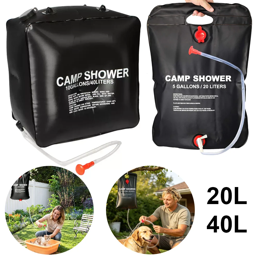 Sac de douche extérieur 20L 40L à chauffage solaire pour camping, plage, voyage – Solution de bain portable pour extérieur
