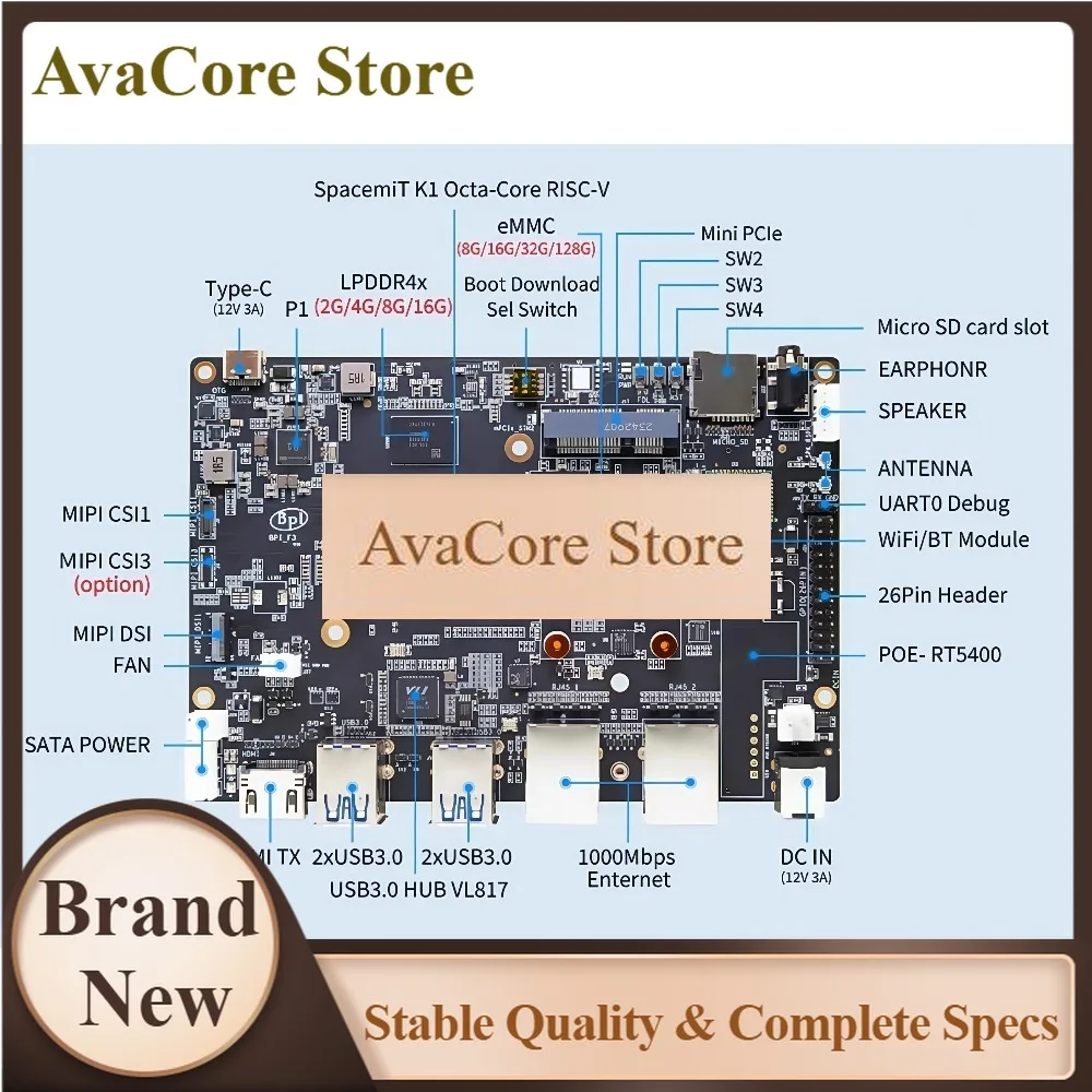AvaCoreBanana Pi BPI-F3 Industrial Grade 8-core RISC-V SpacemiT K1 Iteration