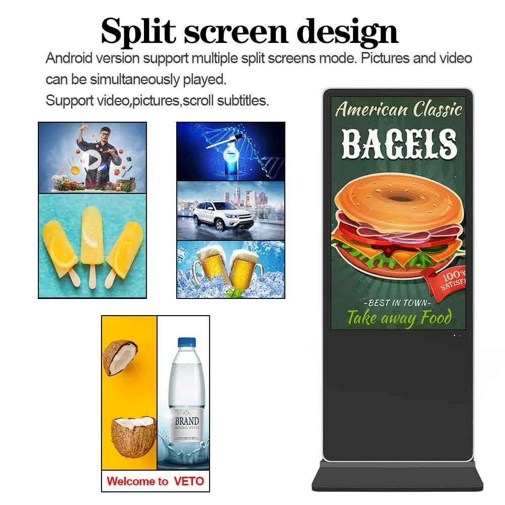 55inch Portable Floor Standing LCD Digital Signage Indoor Ad Movable Intelligent Advertising Screen Animation Touchscreen